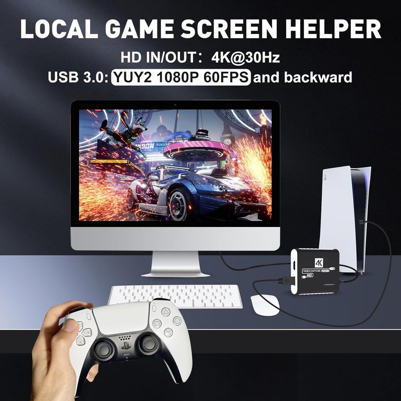 PACOXI بطاقة التقاط الفيديو USB 3.0، مسجل HDMI بدقة 1080P، بطاقة التقاط الألعاب لنظامي Windows/Mac OS، متوافقة مع Switch/PS5/PS4/Xbox/PC/كاميرا لـ OBS، Twitch، TikTok، البث المباشر على YouTube والتسجيل. - Image 4
